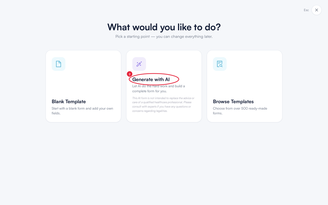 The What would you like to do? window with Generate with AI marked