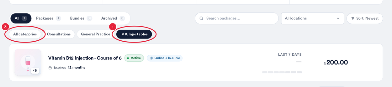 The service category strip with one category selected and the All categories pill marked