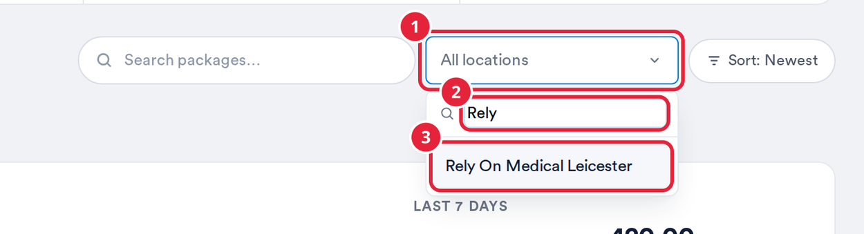 The All locations picker open, with the Search locations box and a location marked