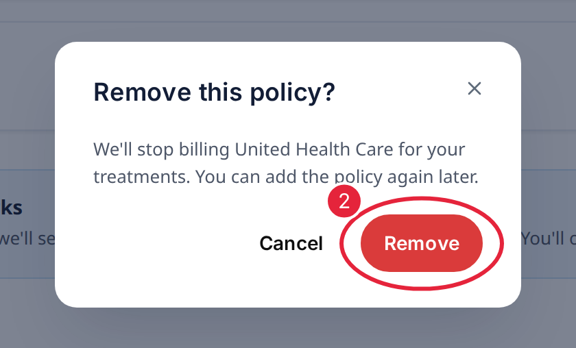The Remove this policy confirmation with the Remove button marked