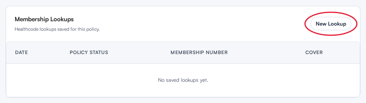The Membership Lookups section on an insurance case with the New Lookup button marked