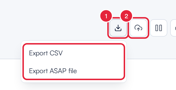The Download menu with Export CSV and Export ASAP file, and the Push to PMP Clearing House button