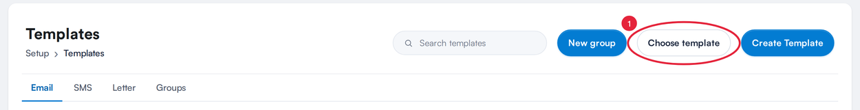 The Templates page with the Choose template button marked