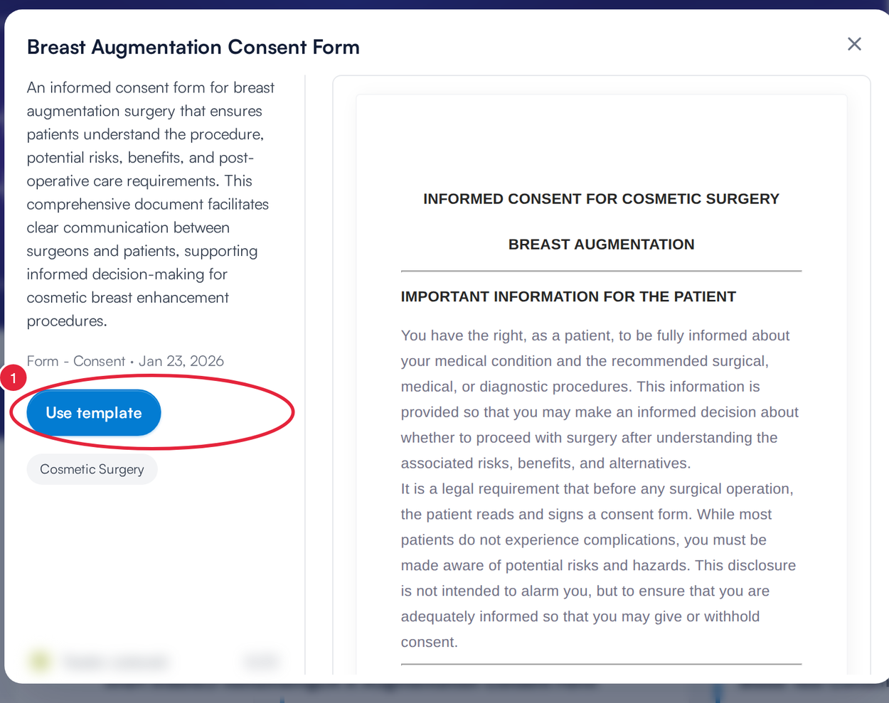 A community template preview with the Use template button marked