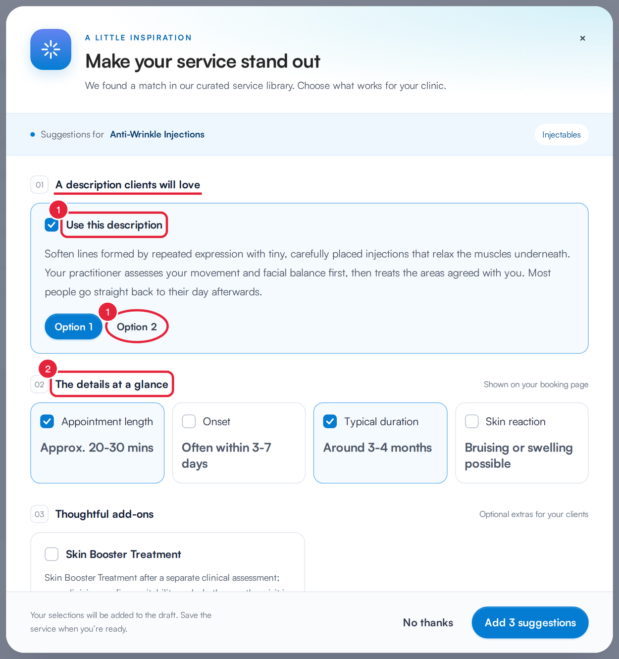 Make your service stand out with a description and two booking page details ticked