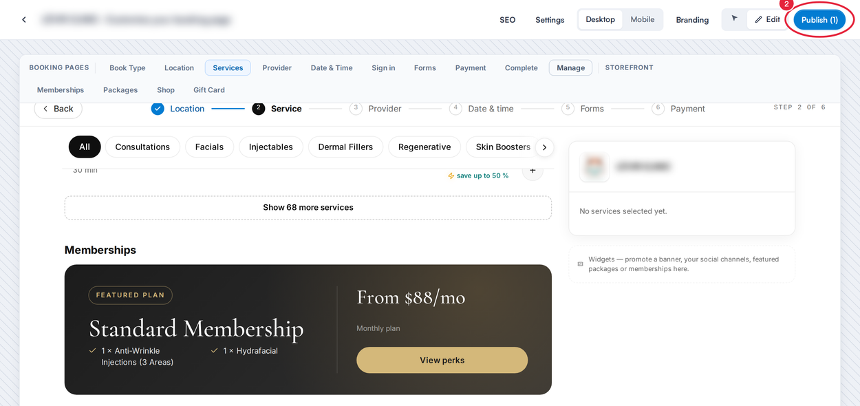 The Spotlight layout in the Studio preview, with the Publish button marked