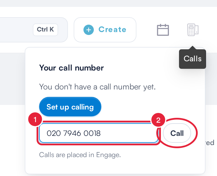 A number typed into Enter a number to call with the Call button marked