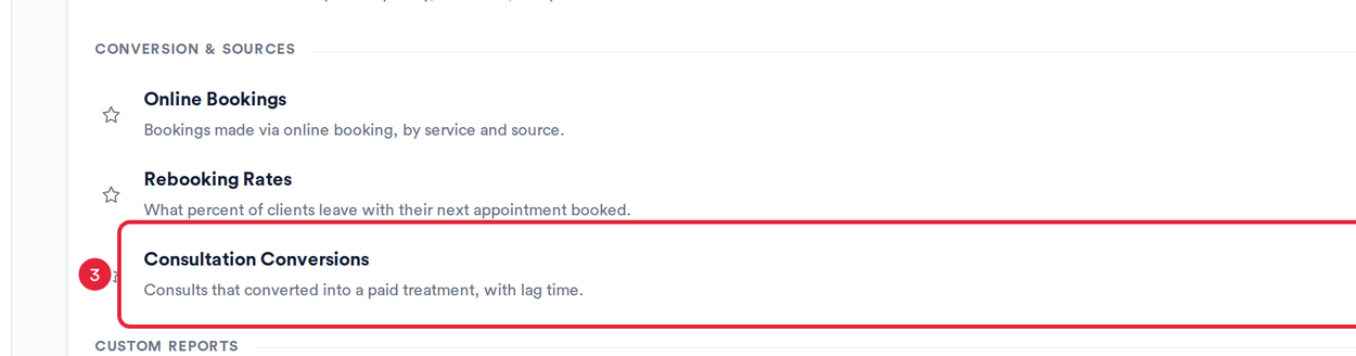 The Conversion and sources section of the Appointments reports with Consultation Conversions marked