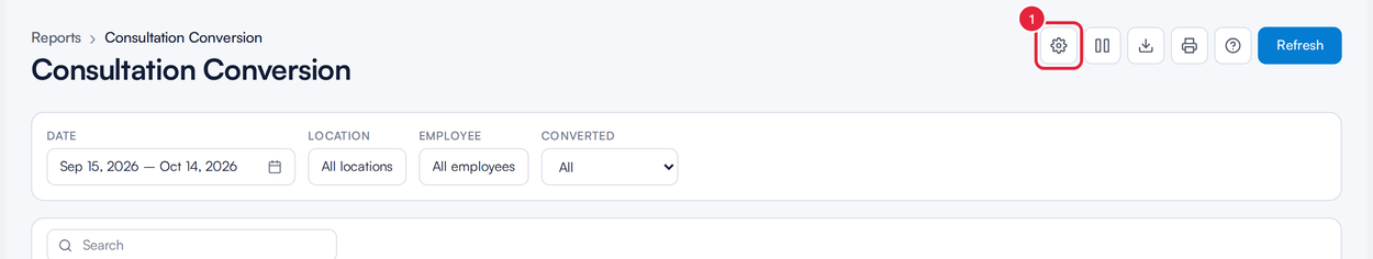 The report header with the Configure conversion icon marked