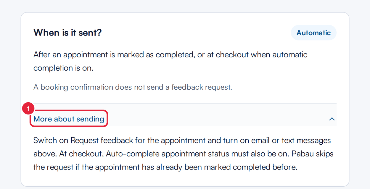 More about sending expanded on the Request feedback message, showing its conditions