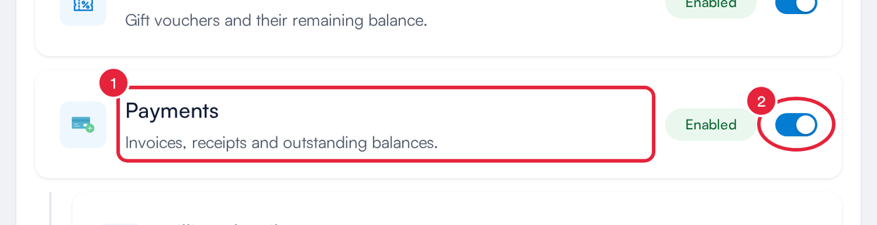 The Payments card on the Essentials tab
