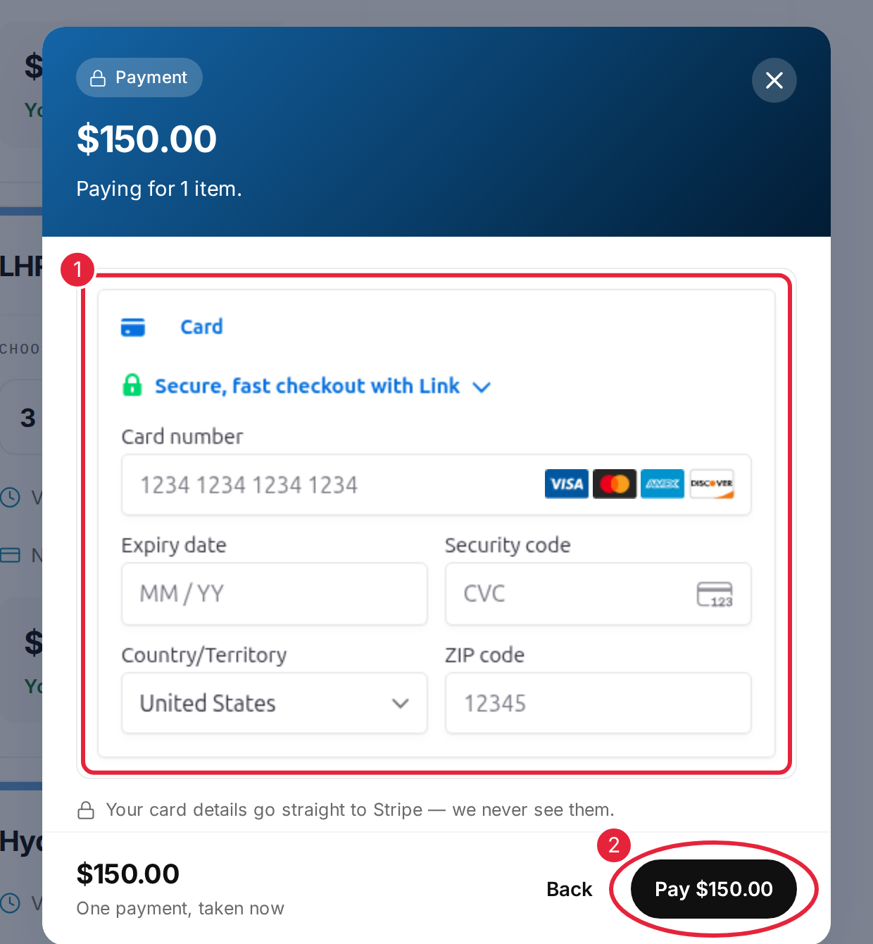 Enter your card details and click Pay