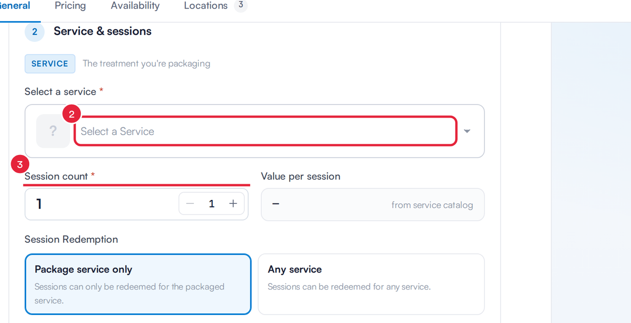 Choose the service and session count