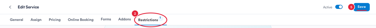 The Restrictions tab in Edit Service