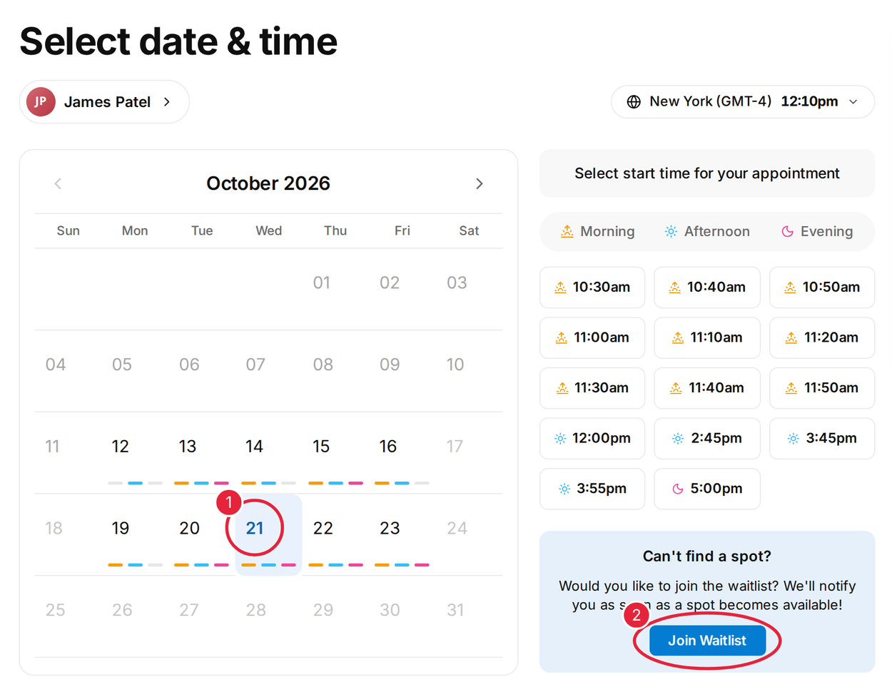 Choose the day, then click Join Waitlist