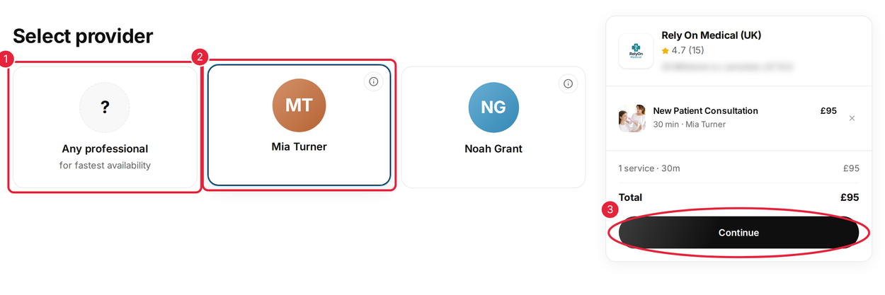 Choose Any professional or a named provider, then click Continue