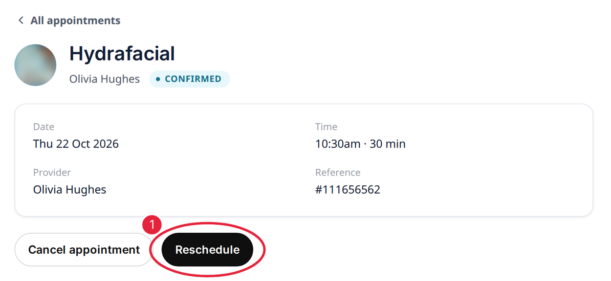 Click Reschedule on the appointment