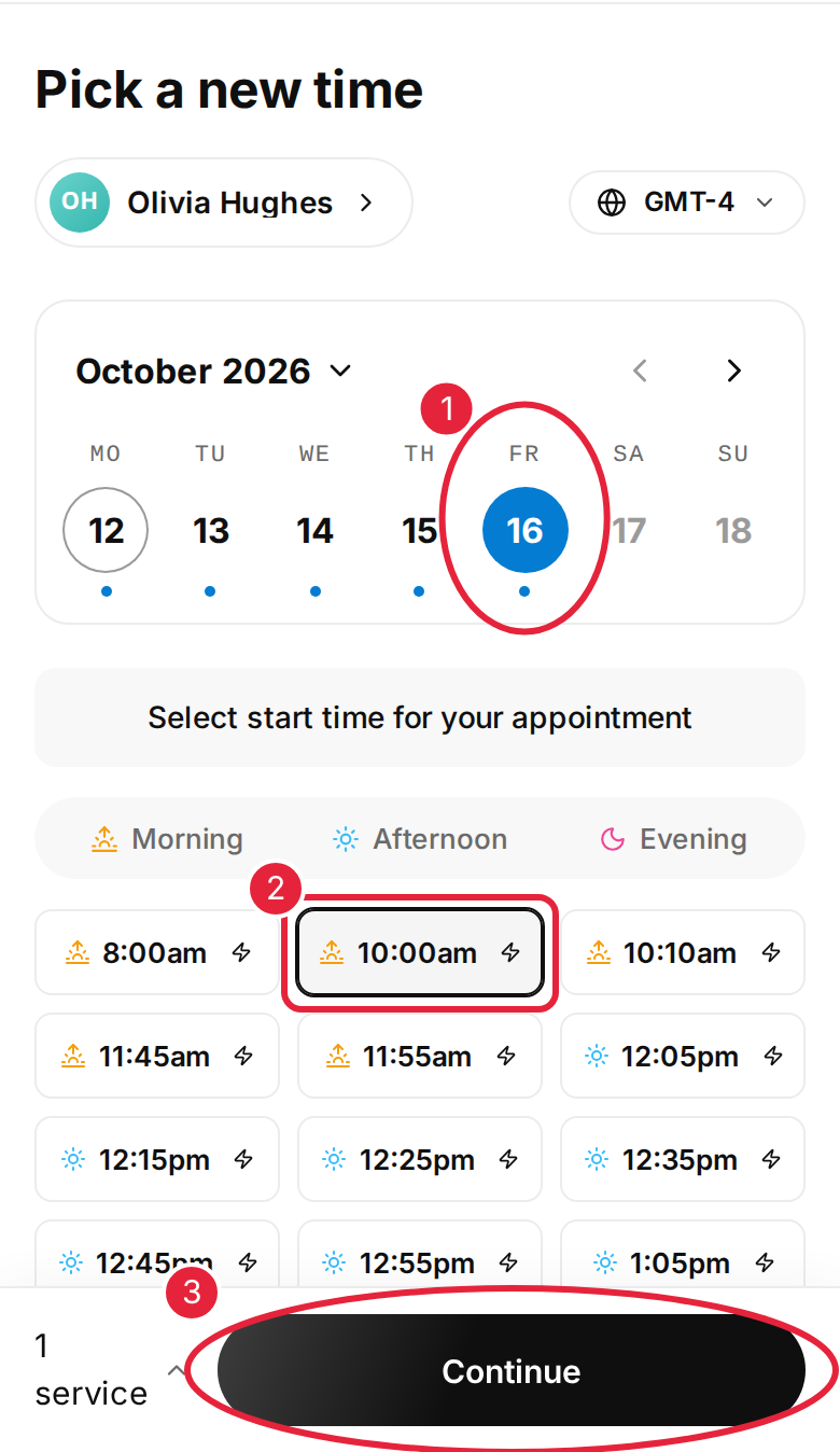 Pick a new date and time, then tap Continue