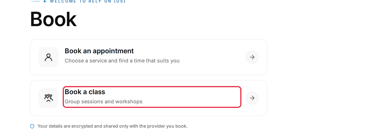 Book a class on the first page of the booking page