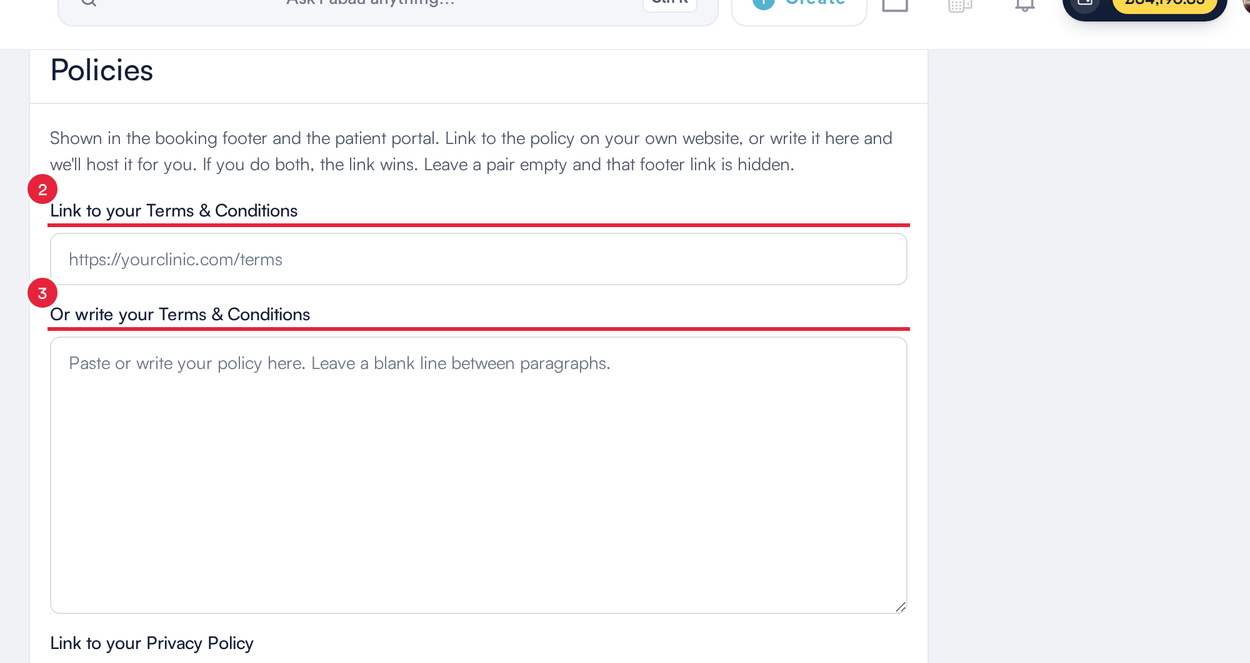 Link to or write your Terms & Conditions