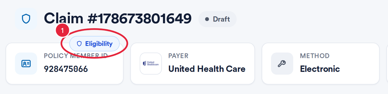 The Eligibility button above the policy member ID on a claim