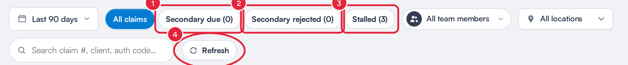 The worklist filters and Refresh