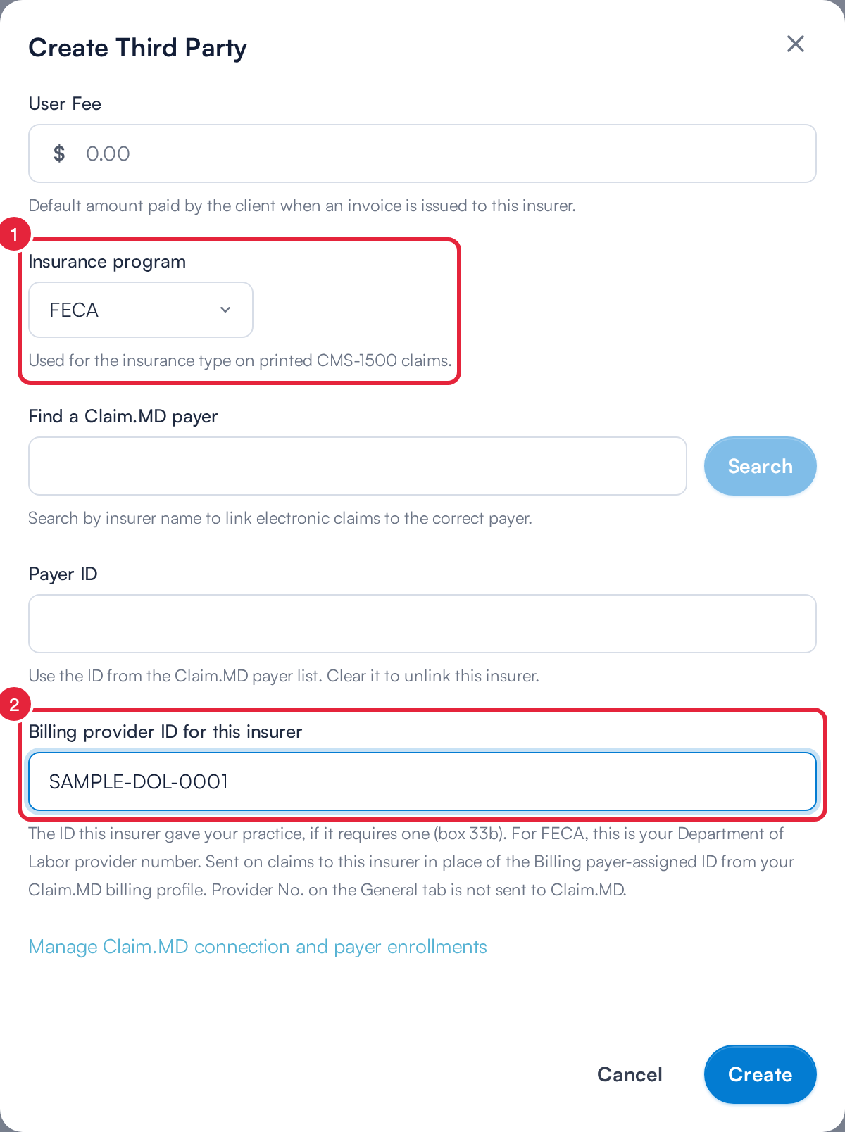 Insurance program and the payer’s provider number