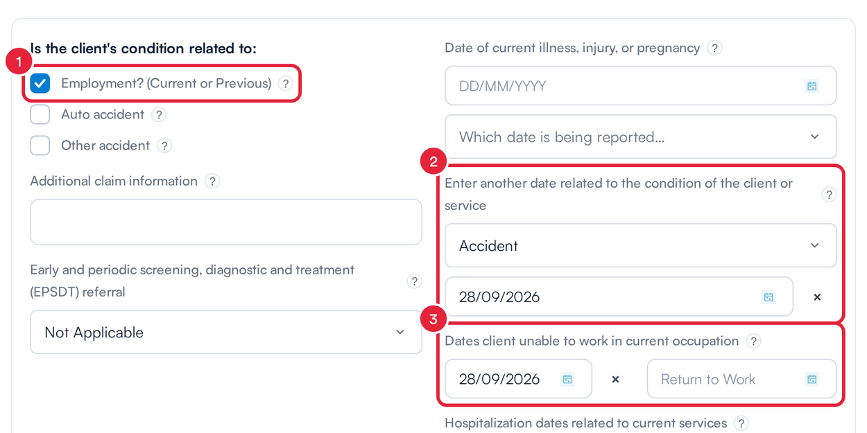 The work injury and its date on the policy