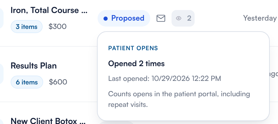 The Patient opens pop-up showing how many times the plan was opened