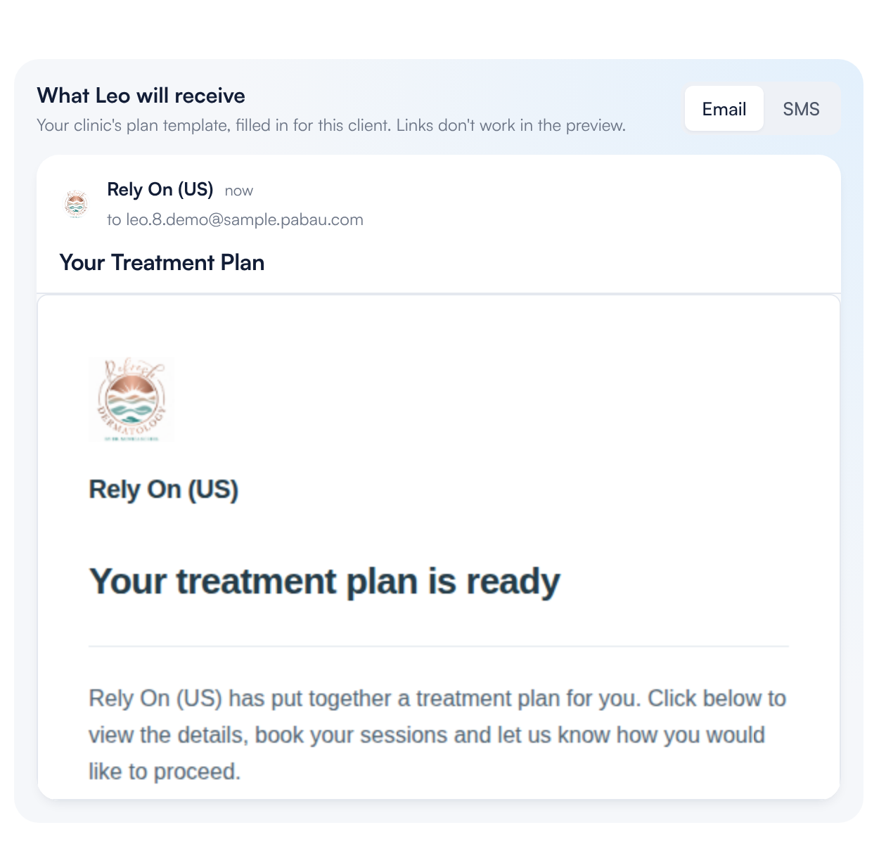 The plan email preview: Your treatment plan is ready