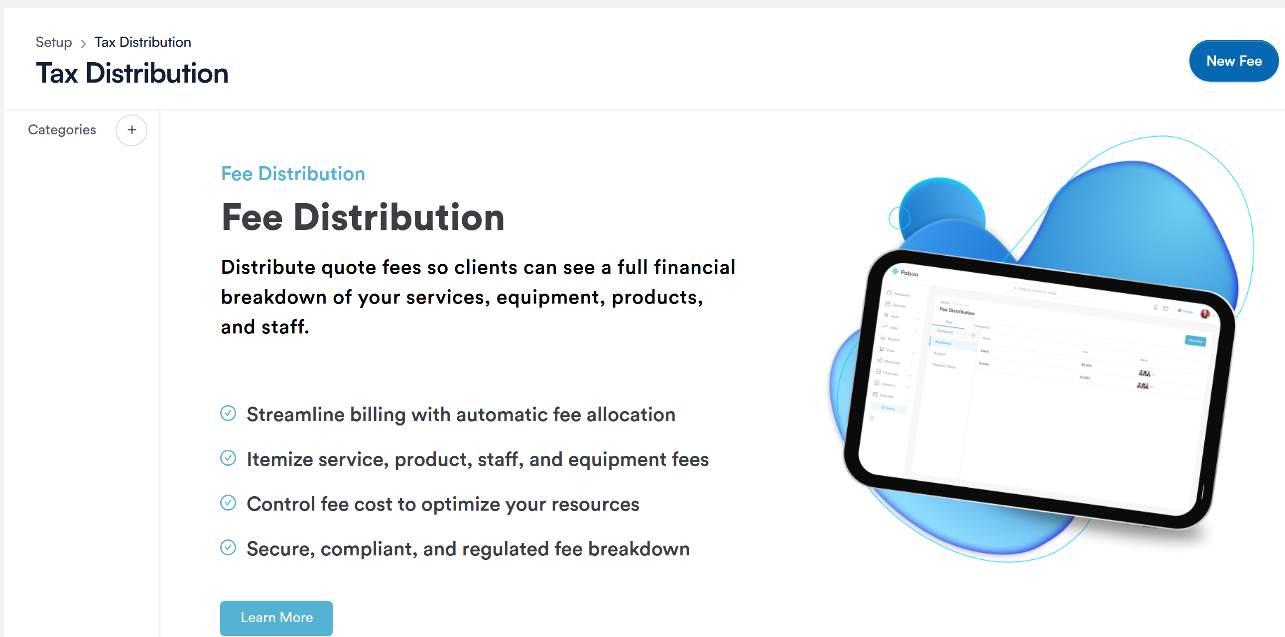 The Fee Distribution page in Setup with the New Fee button