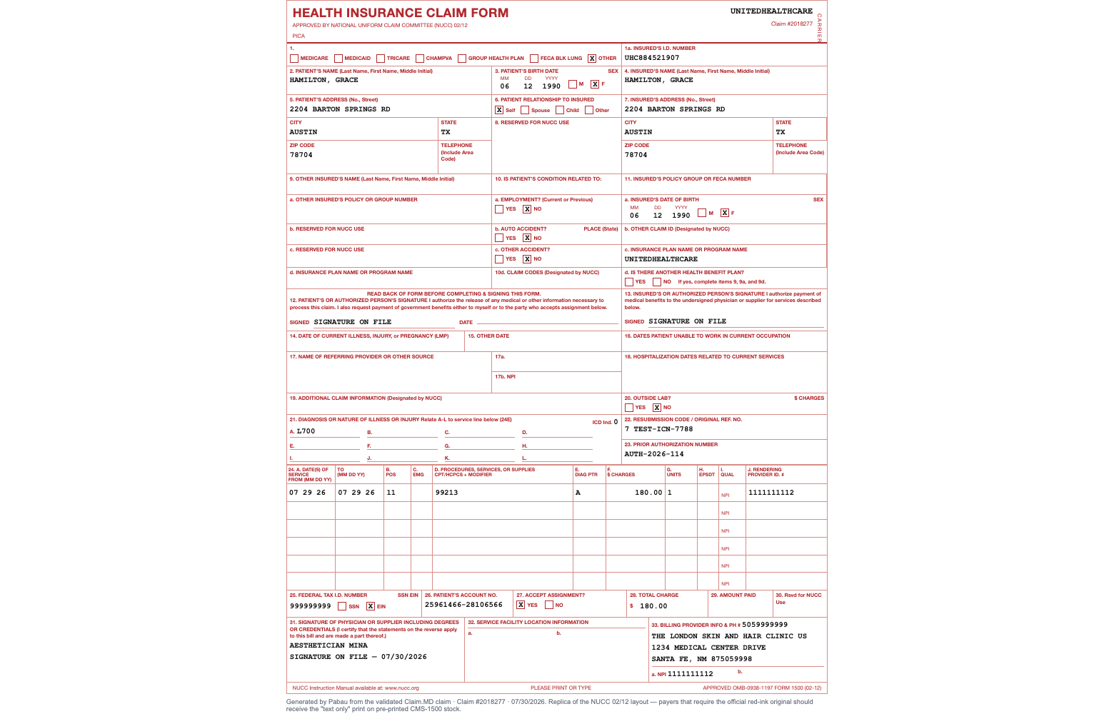 Box 22 on the printed CMS-1500 — resubmission code 7 with the original reference number