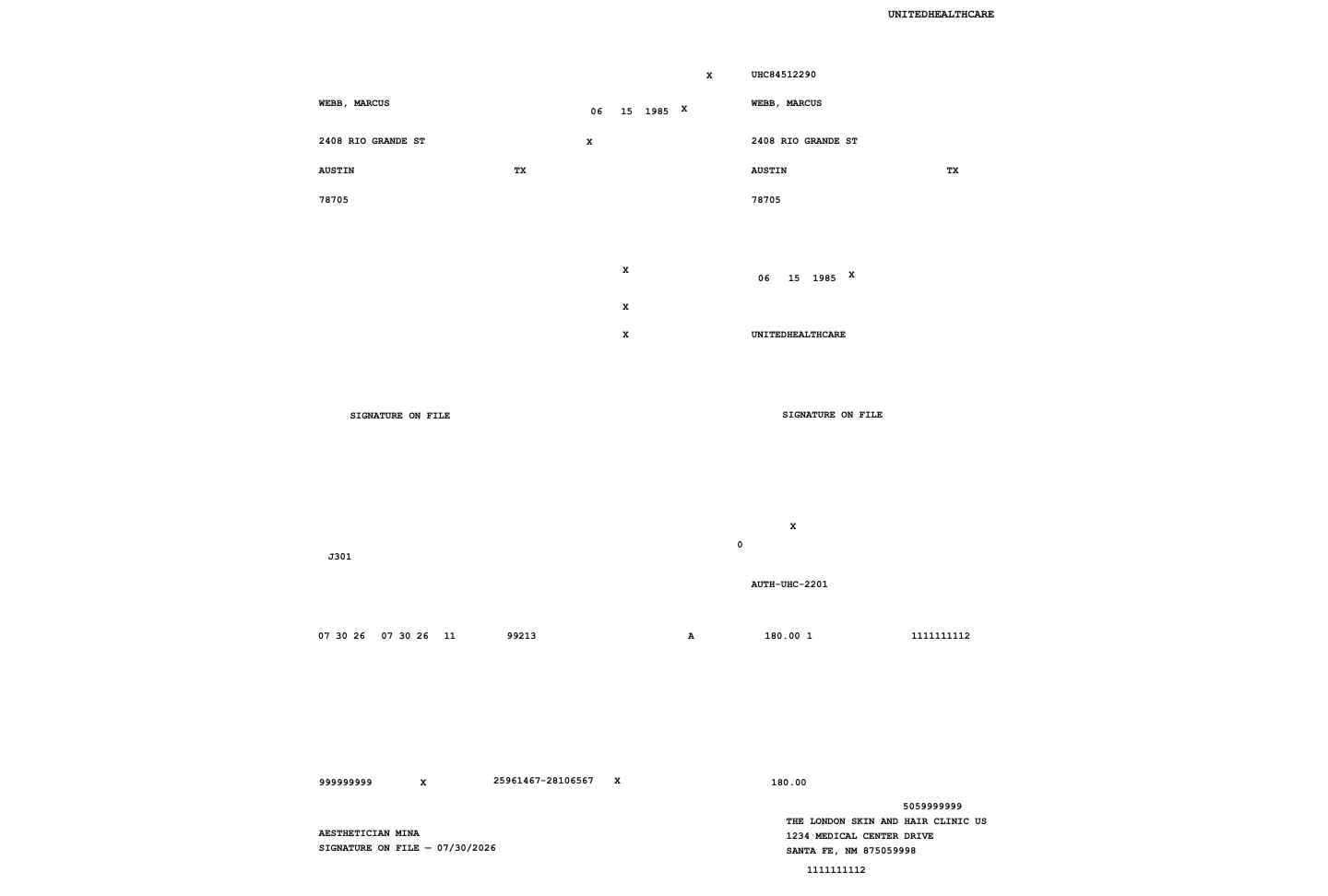 Text-only print — values positioned for pre-printed red-ink CMS-1500 stock