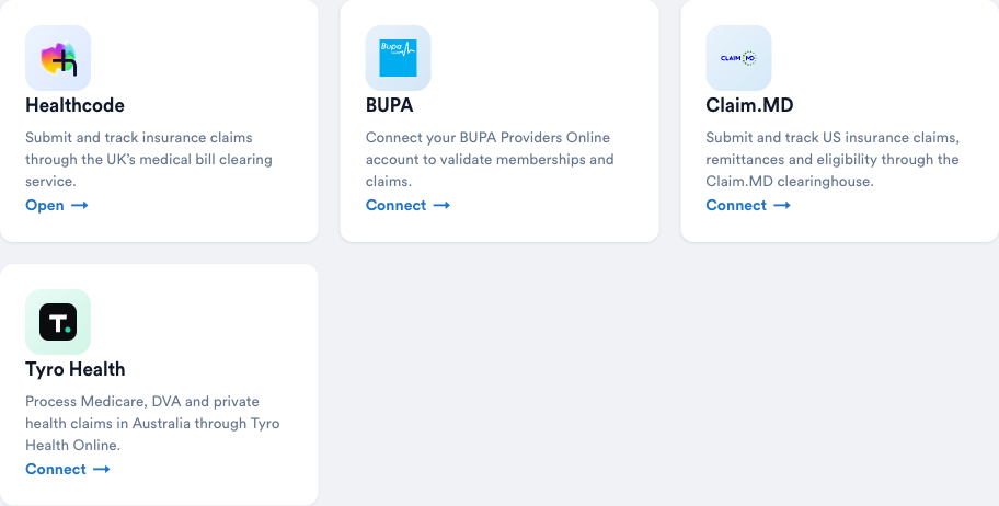 Tyro Health on the Setup > Claims screen