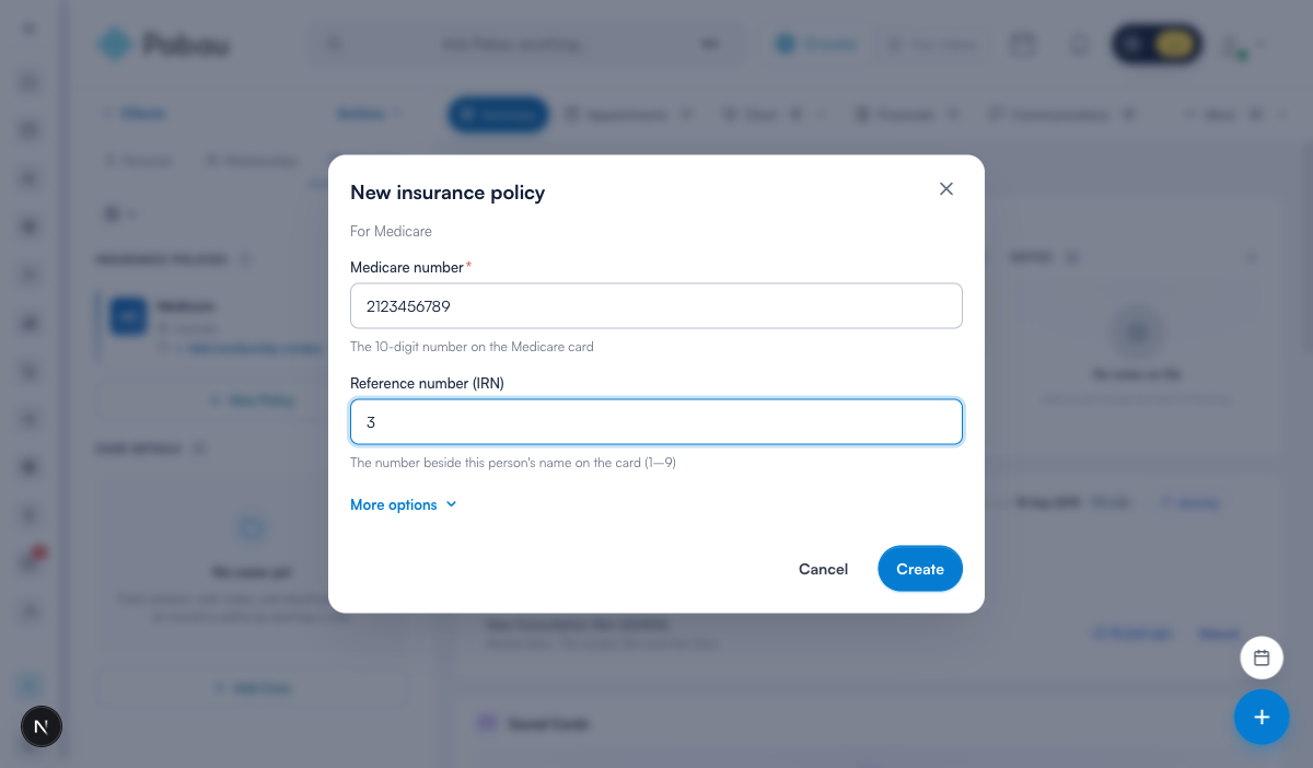 Recording the Medicare number and Individual Reference Number (IRN)
