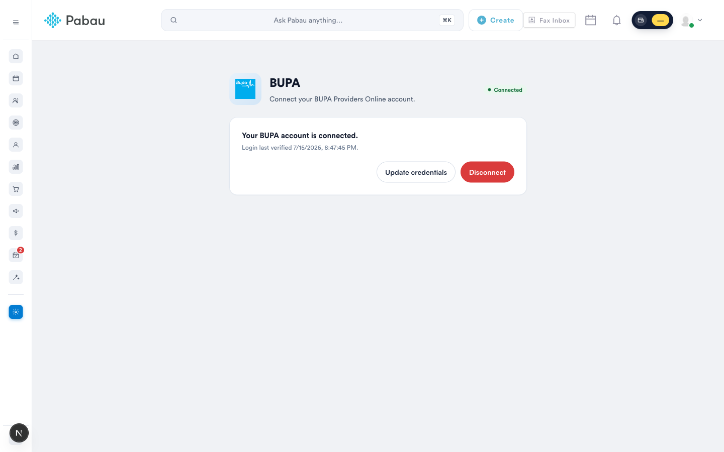 A connected BUPA account with the last-verified date