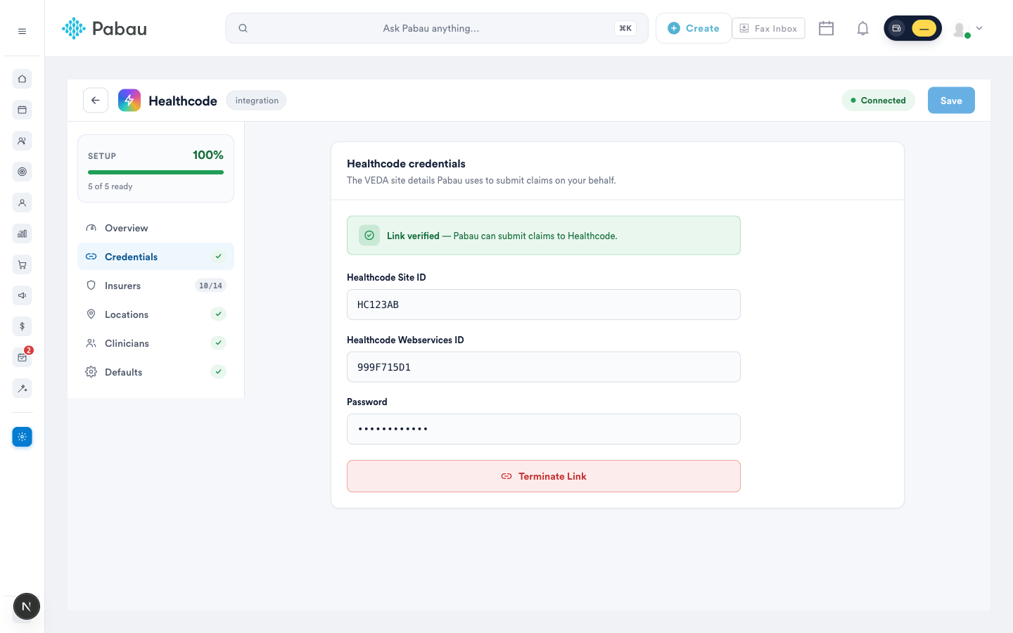Verified Healthcode credentials in the Claims setup