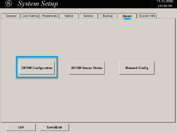 Dicom tab → DICOM Configuration