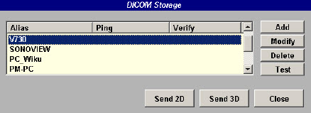 The DICOM Storage dialog: Send 2D or Send 3D