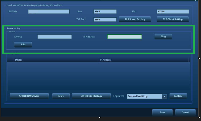 Server Setting: Device, IP Address, Ping and Add
