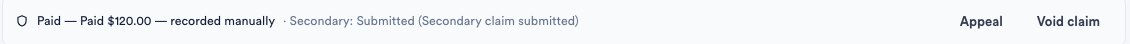 Claim status bar showing the primary Paid and the secondary Submitted