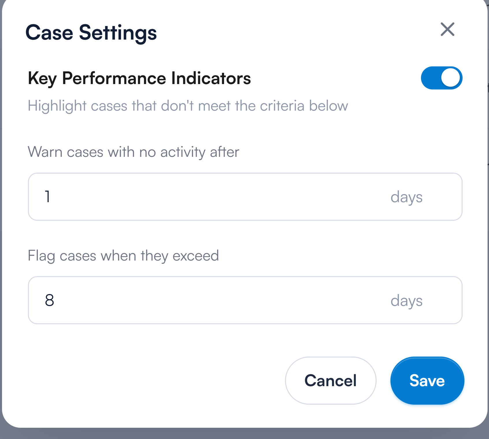 The Case Settings window