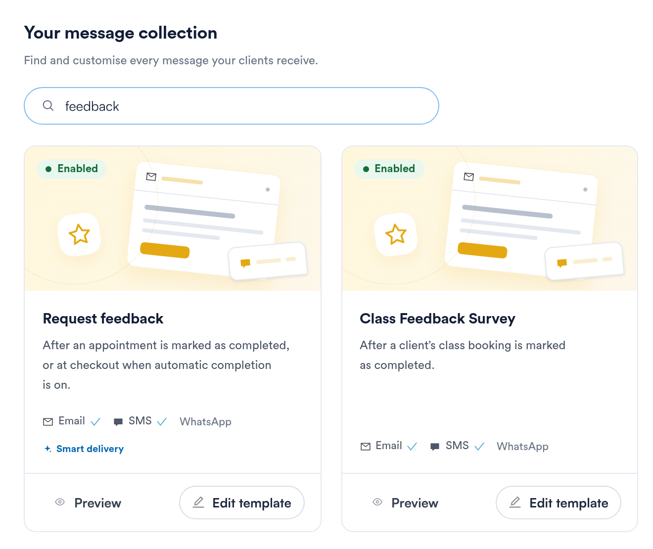 Notification Messages, Request feedback template