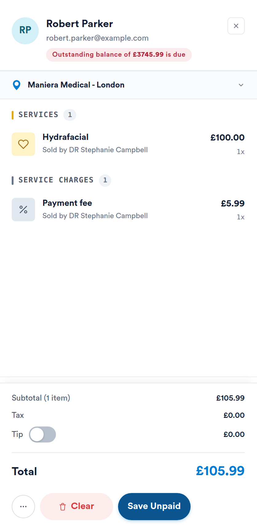 Point of Sale cart with the Save Unpaid button